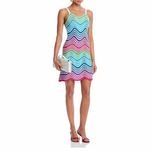 Aqua Rainbow Scallop Hem Crochet Dress